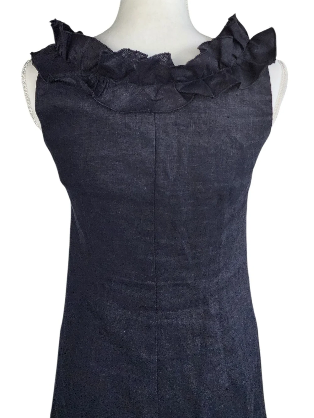 Sara Campbell 100% Linen Black Ruffle-Neck Sleeveless Mini Dress - Picture 5 of 8